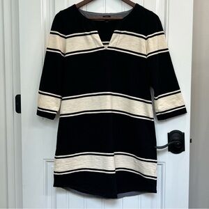 J. Crew Woman’s Black and Cream Striped Tunic Top 100% Cotton Size S